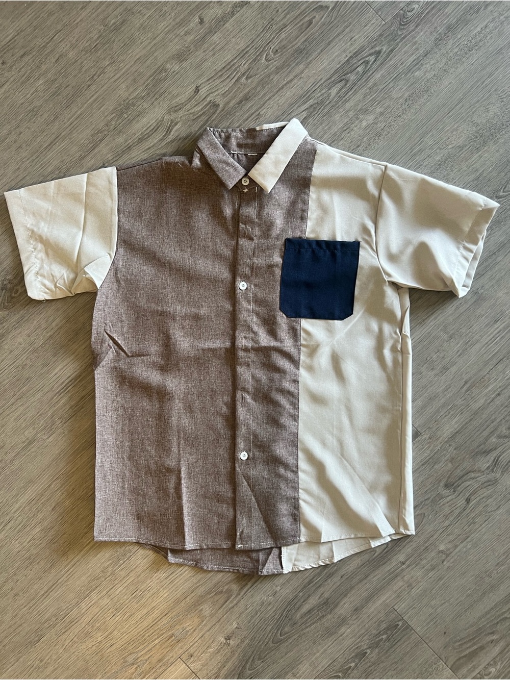 Men’s Brown Cream Navy Colorblock Short Sleeve Button-Down Casual Summer Shirt